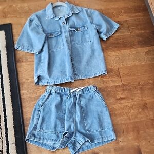 Denim Shirt and Shorts Set